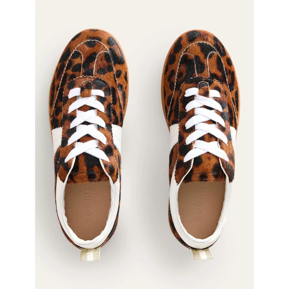 Boden Leopard Print Calf Hair Low Top Sneakers Brown White Size 42